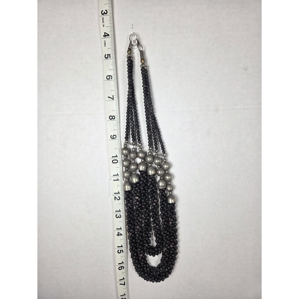 Black Silver Wood‎ Metal Beads Multi-Strand Necklace 16" Hook Closure Fashion